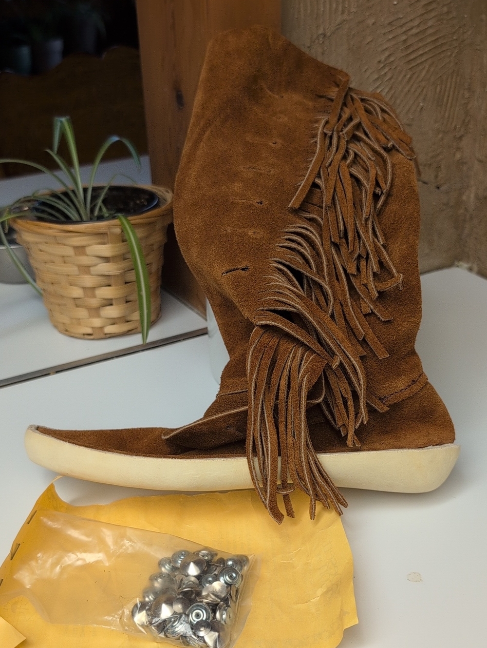 Fringe Suede Mid-Calf Boot in Brown